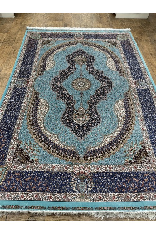 Иранский ковер QUM Silk 10002 Бирюзовый